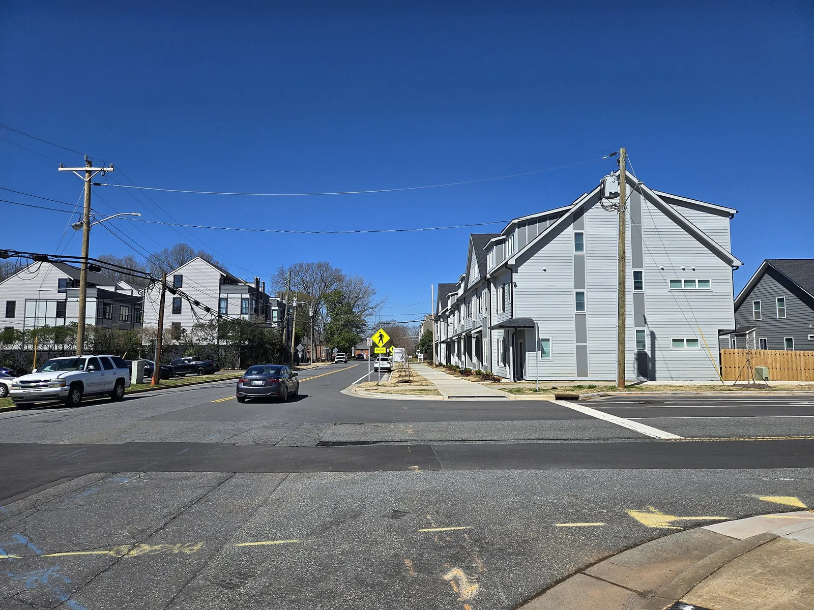 Three-story townhomes on Freeland Lane in Charlotte. The picture does not show the Northline Row site.
