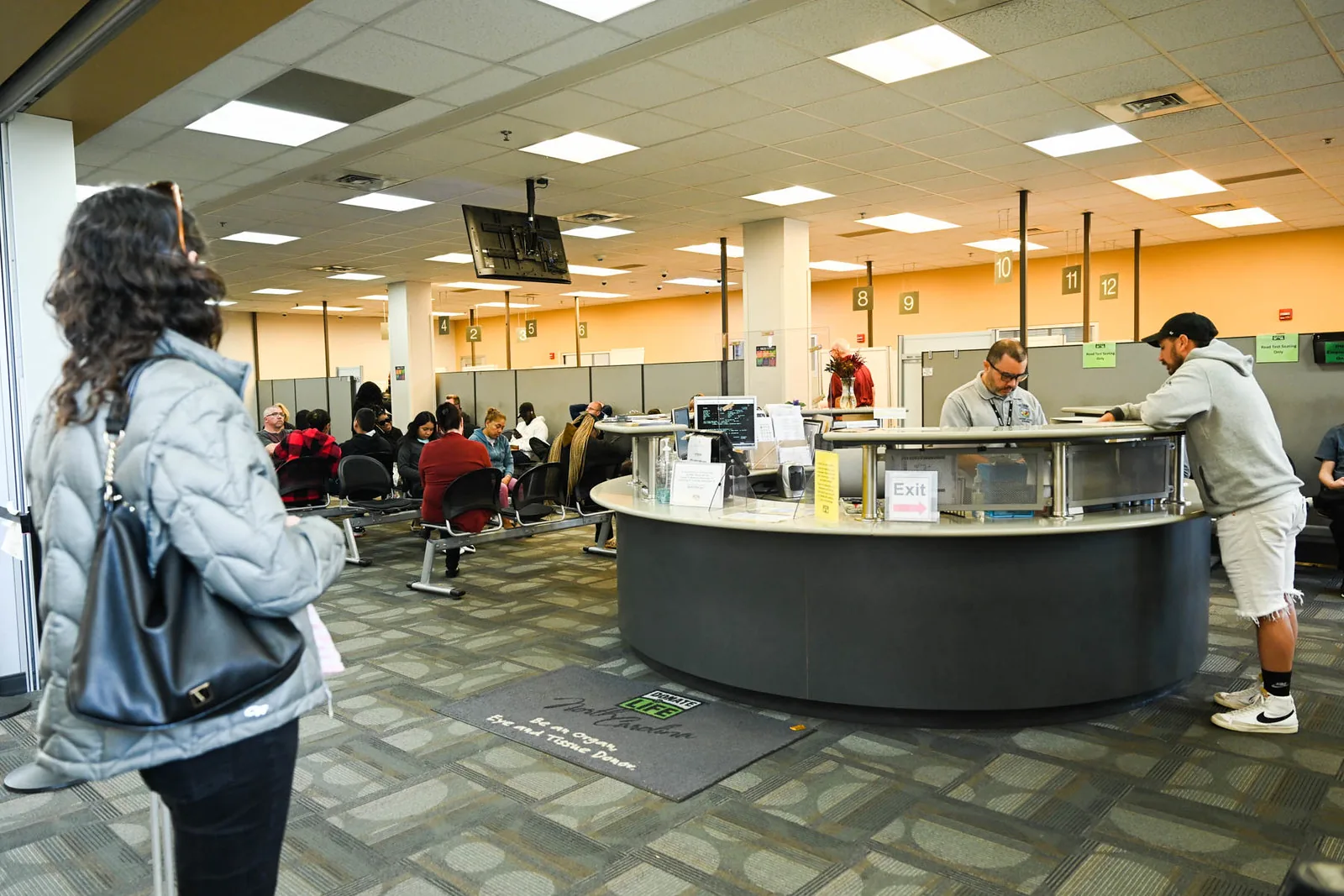 A service counter inside the N.C. Division of Motor Vehicles dealer services station in Huntersville