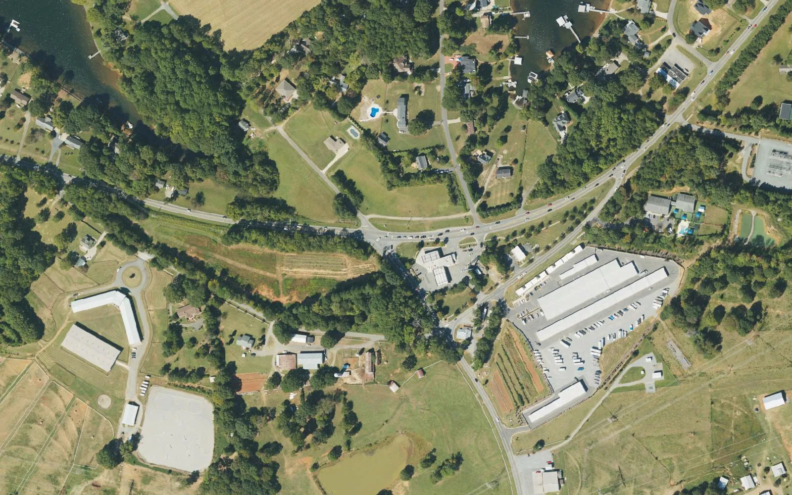 Hicks Crossroads from the air, where N.C. 73 meets Beatties Ford Road in western Huntersville