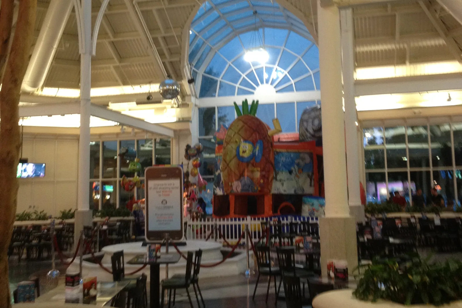 Tables in the food court at Northlake Mall in north Charlotte, near the Huntersville town line